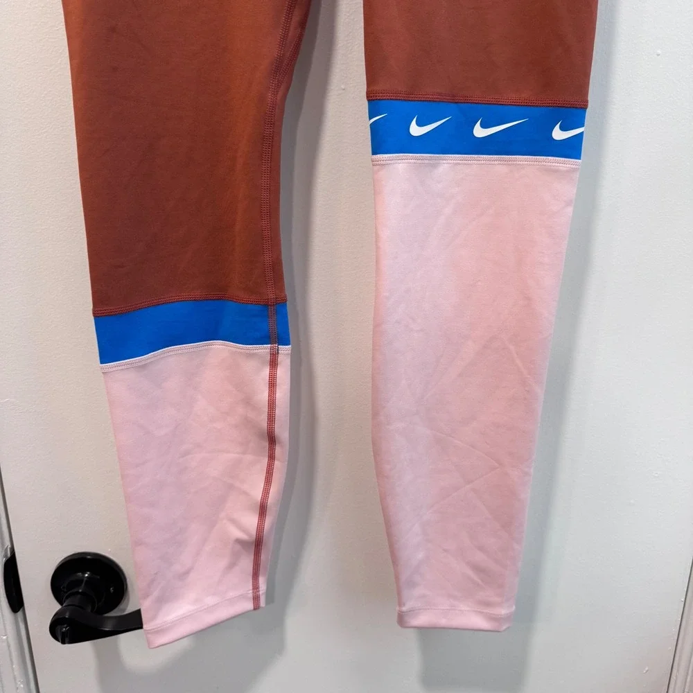 Nike‎ Dri-FIT Colorblock Leggings Womens Size Medium Brown Pink Blue Athletic
